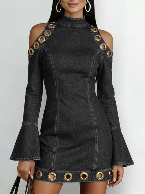 Women's Long-Sleeve Short Denim Dress – Ring Patterns Mini