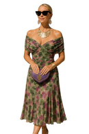 Women's Deep V-Neck Floral Midi Dress – Elegant Cocktail Party Fit