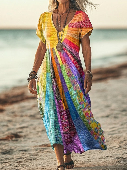 Boho Midi Dress with Sleeves