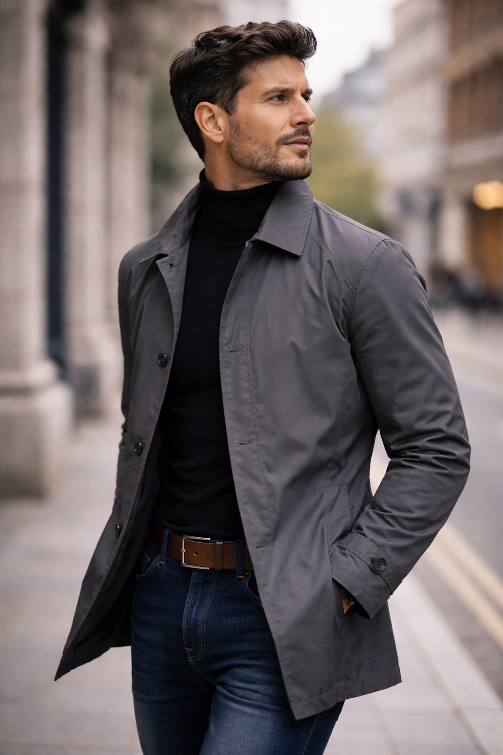 Men’s Buttoned-Up Weatherproof Coat – Windproof Waterproof Jacket