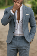 Men’s Slim Fit Linen Suit Set – Blazer & Pants Lightweight Summer Formal Wedding Style