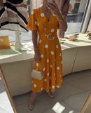 Polka Dot Fitted Dress with V-Neckline