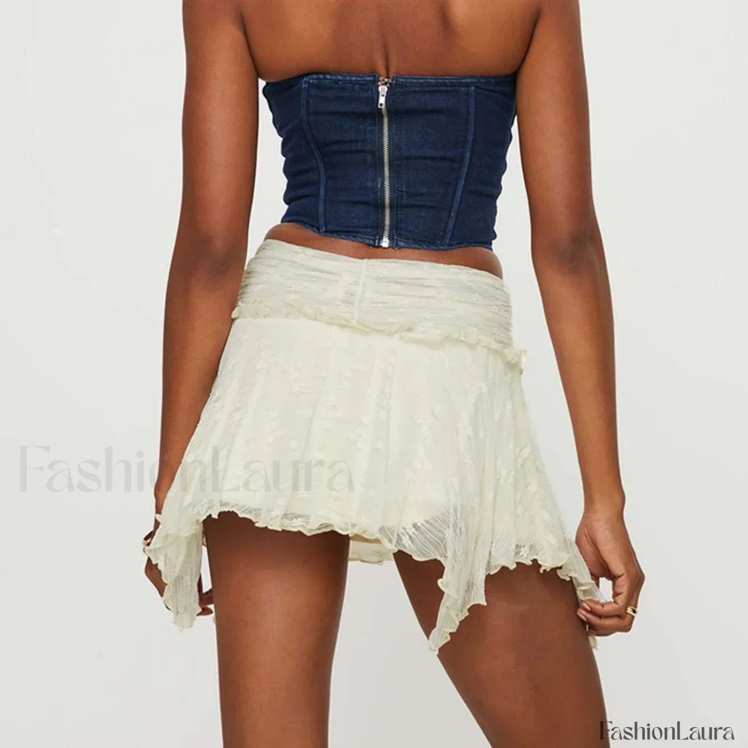 Lace Ruffle Pleated Mini Skirt
