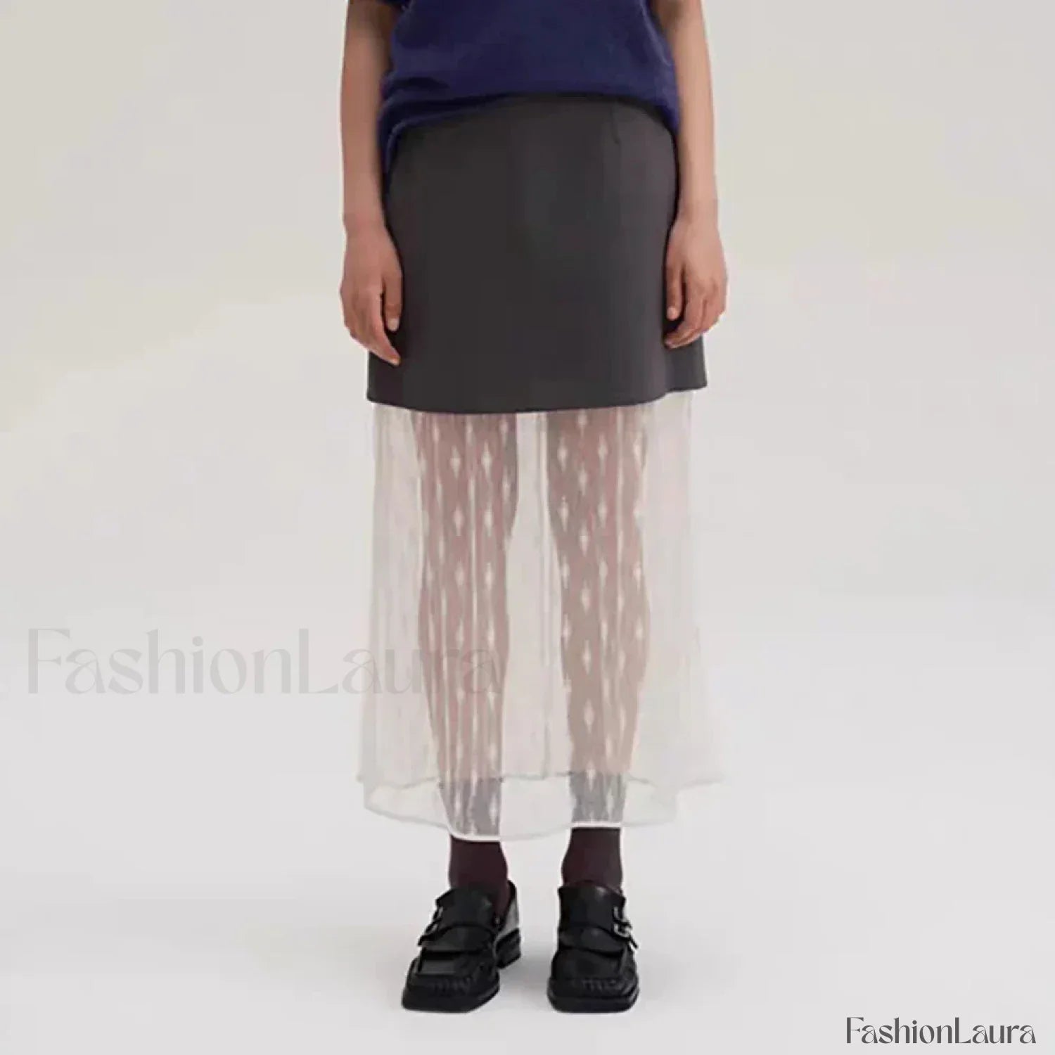 Lace Splicing Straight Zipper Skirt