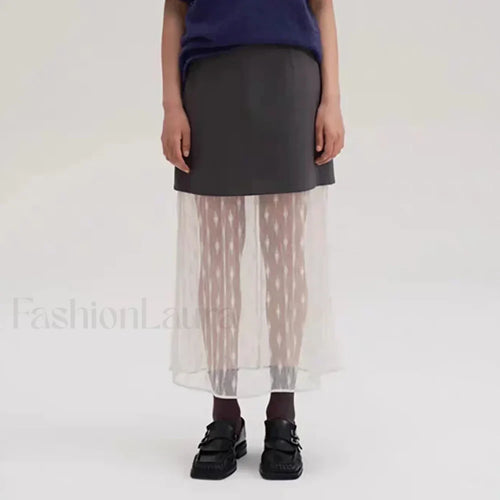 Lace Splicing Straight Zipper Skirt
