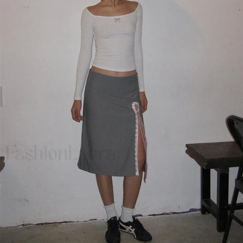 Lace-Up Split A-Line Elegant Skirt