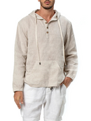 Men's Lightweight Linen Hoodie – Long Sleeve Drawstring Casual Shirt