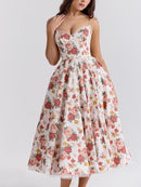 Women’s Sleeveless Corset Midi Dress - Elegant Dinner Party Style
