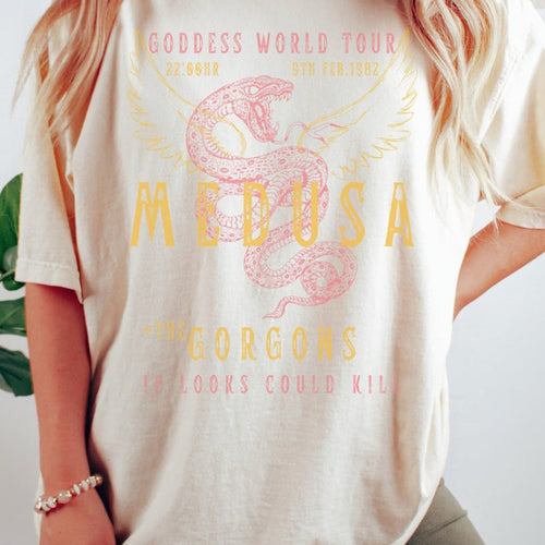 Women's Bold Letter Wings Snake Print Polo – Casual Round Neck T Shirt
