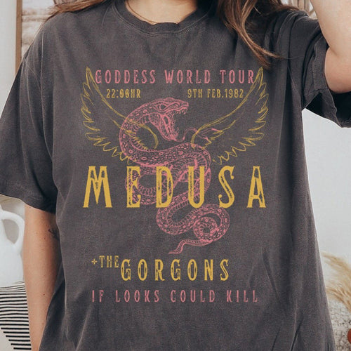 Women's Bold Letter Wings Snake Print Polo – Casual Round Neck T Shirt