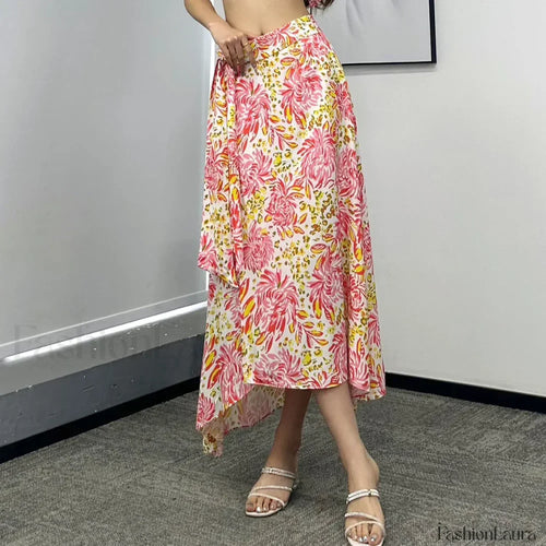 Printed Asymmetric Straight Skirt