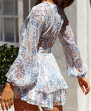 Women's V-Neck Long Sleeve Floral Ruffled Romper – Summer Playsuit