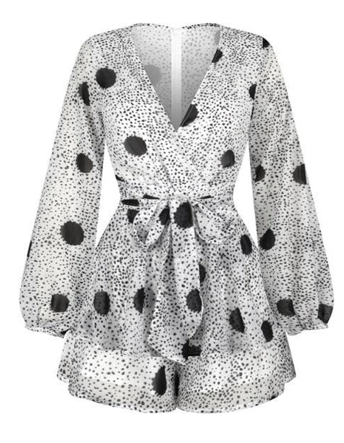 Women's V-Neck Long Sleeve Floral Ruffled Romper – Summer Playsuit