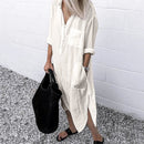 Women's Oversized Long Shirt Dress – Casual Button-Up Dress With Pockets