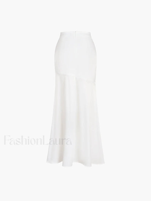 Satin Patchwork Split Maxi Skirt