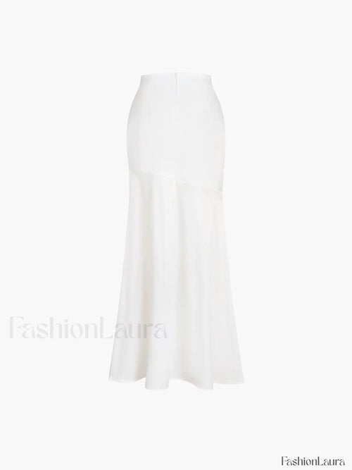 Satin Patchwork Split Maxi Skirt