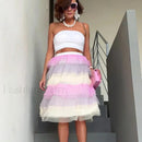 Tricolor Tulle High Waist Skirt