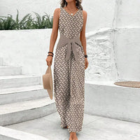 Women's Sleeveless Round Neck Jumpsuit – Summer Wide-Leg One-piece fit