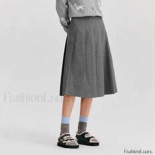 Woolen Pleated A-Line Skirt