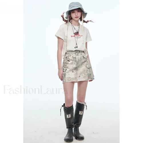 Y2K Ripped Pocket A-Line Skirt
