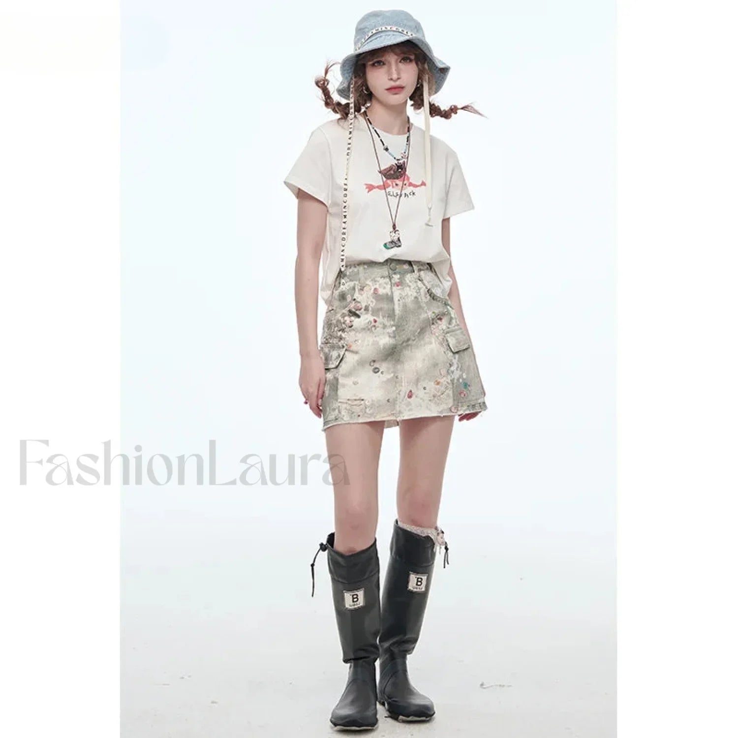 Y2K Ripped Pocket A-Line Skirt