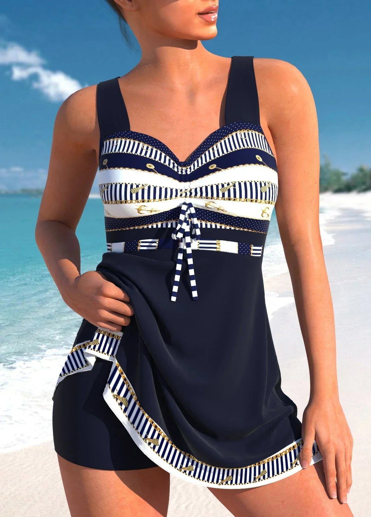 Women's Athletic Two-Piece Swimsuit Set – Sleeveless Swim Top & Shorts